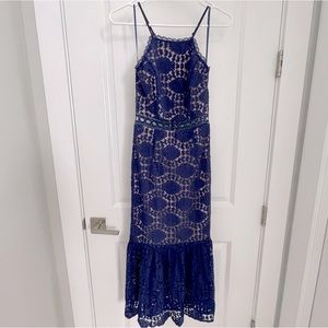 Navy Lace Honey Punch Maxi Dress, Small. L3